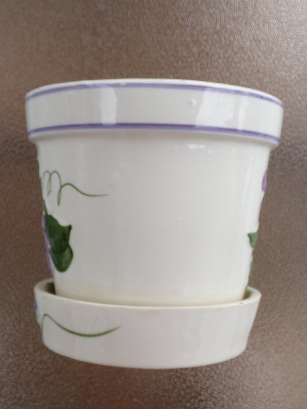 Vintage Rare Flower Plant Pot Ivory Enesco Imports Japan Violet Vine Shiny - Picture 4 of 14